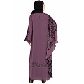Embroidered abaya with Butterfly sleeves- Plum color